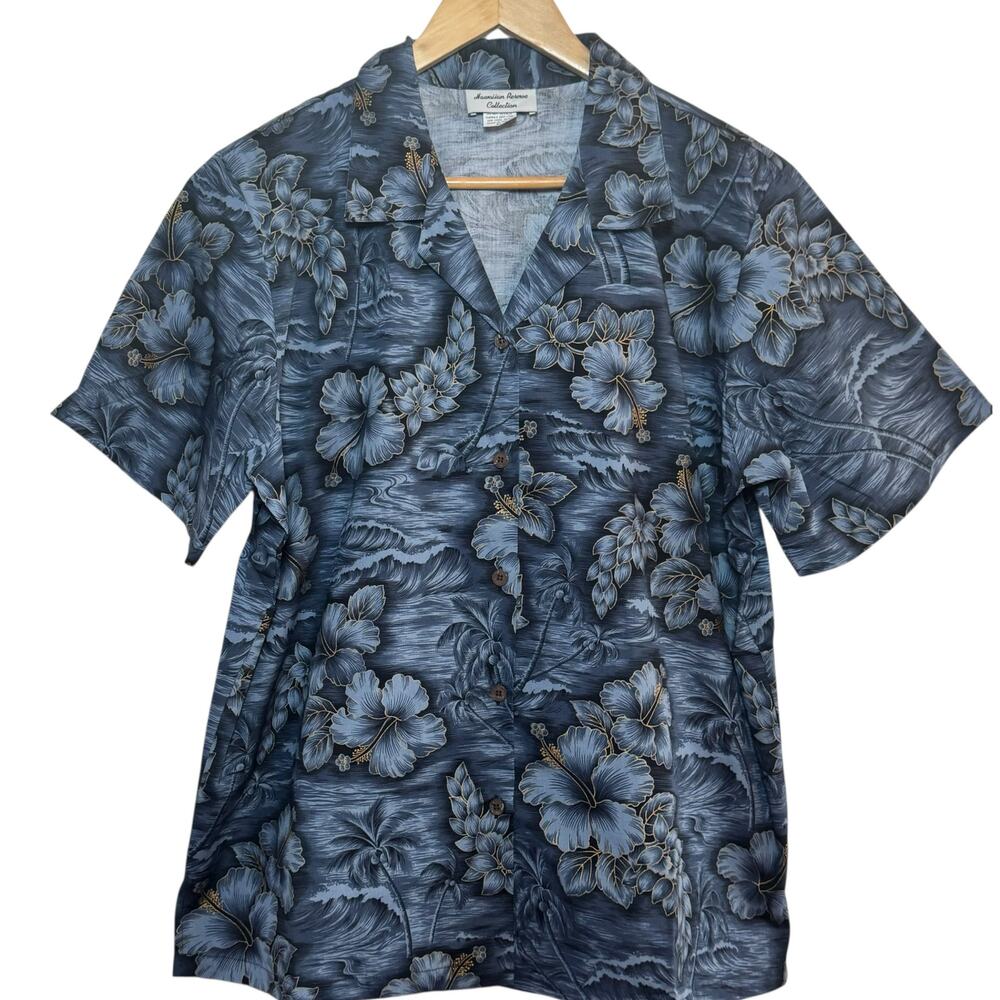VTG Made in Hawaii Blue Floral Cotton Hawaiian Reserve Collection XL Shirt